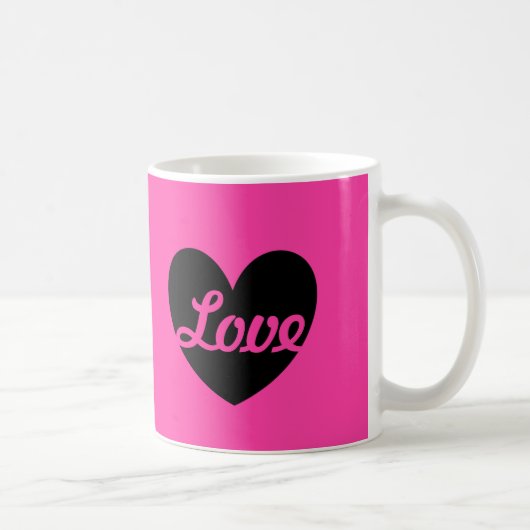 "Liebe" Schwarzes Herz auf fuchsienrosa Kaffeetasse (Rechts)
