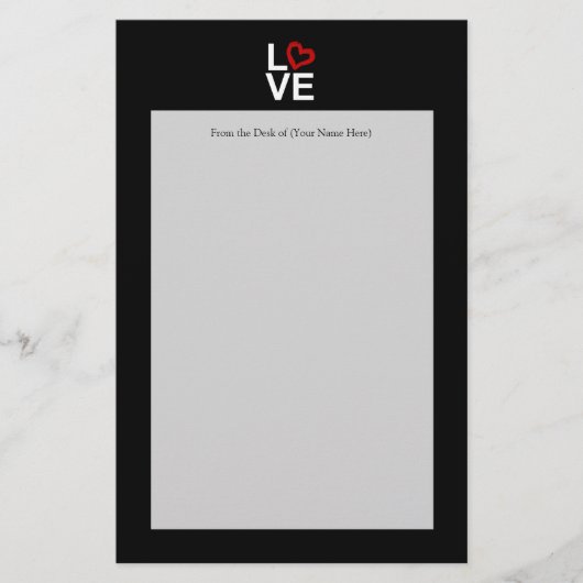 LIEBE, Schwarzweiss mit rotem skizziertem Herzen Briefpapier (Vorderseite)