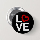 LIEBE, Schwarzweiss mit rotem skizziertem Herzen Button (Vorne & Hinten)