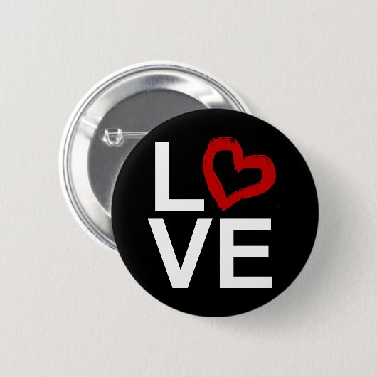LIEBE, Schwarzweiss mit rotem skizziertem Herzen Button (Vorne & Hinten)