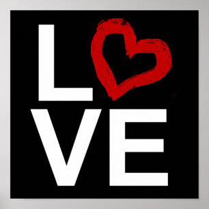 LIEBE, Schwarzweiss mit rotem skizziertem Herzen Poster