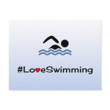 Liebe Schwimmpiktogramm blass blaue Postkarte