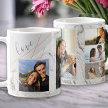 Liebe Script - 5 Fotomaterial auf grauweißem Marmo Kaffeetasse<br><div class="desc">Stilvolle Kaffee-Tasse, die Sie mit 5 Ihrer Lieblings-Fotos personalisieren können. Die Vorlage ist für Sie bereit, um Ihre Fotos hinzuzufügen, die von verlassen nach rechts arbeiten. Ihre Fotos sind Set gegen einen modernen, grauen und weißen Wassermarmor mit einem eleganten geometrischen Design in Grau und Korallen. Die Formulierung lautet einfach "Liebe"...</div>