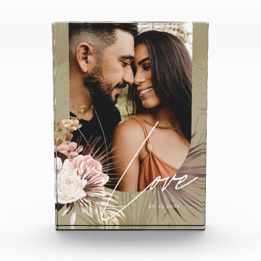 Liebe Script Boho Wasserfarbe Blumenstrauß Arch Fotoblock (Vorderseite)