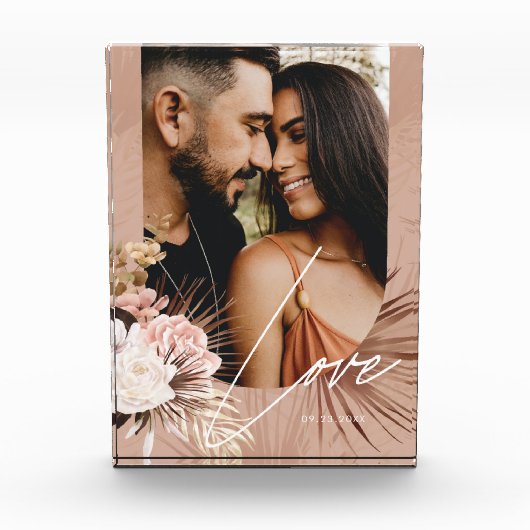 Liebe Script Boho Wasserfarbe Blumenstrauß Arch Fotoblock (Vorderseite)