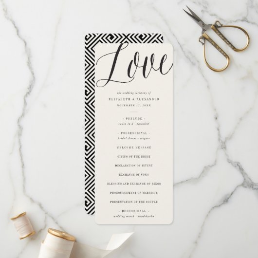 Liebe Script Calligraphy Geometric Classic Wedding Programm (Vorderseite/Rückseite Beispiel)
