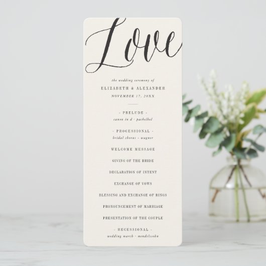 Liebe Script Calligraphy Geometric Classic Wedding Programm (Stehend Vorderseite)