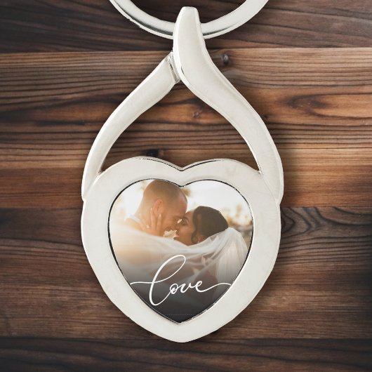 Liebe Script Heart Newlywed Custom Foto Schlüsselanhänger