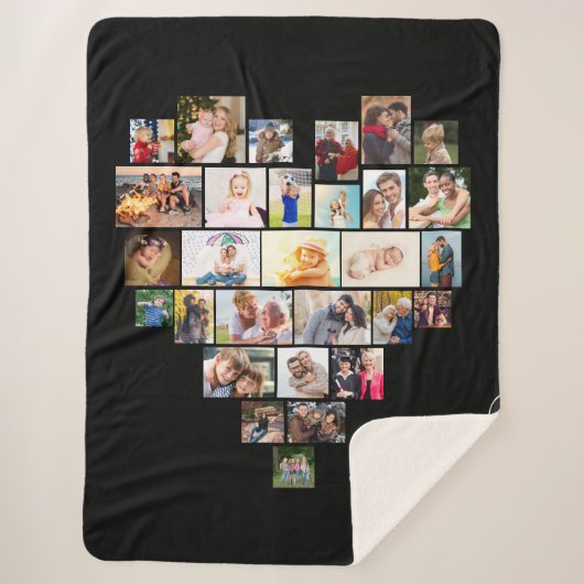 Liebe Script Heart Shaped Foto Collage Black Sherpadecke (Vorderseite)