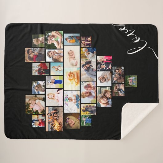 Liebe Script Heart Shaped Foto Collage Black Sherpadecke (Vorderseite (Horizontal))