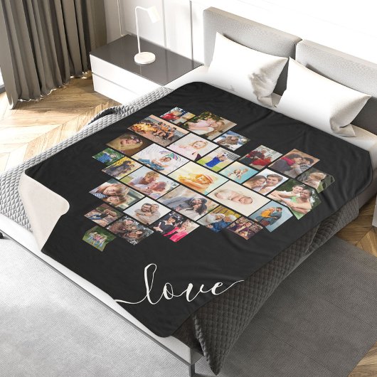 Liebe Script Heart Shaped Foto Collage Black Sherpadecke