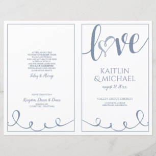 Liebe Script Heart Weddingprogramme Dusty Blue