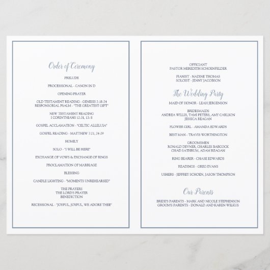 Liebe Script Heart Weddingprogramme Dusty Blue (Rückseite)