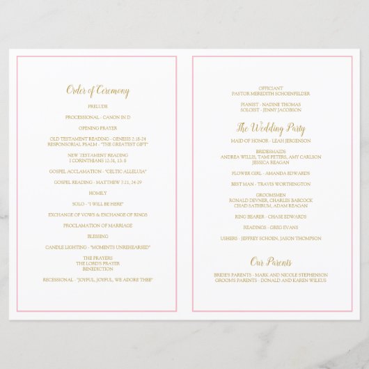 Liebe Script Heart Weddingprogramme Rosa & Gold (Rückseite)