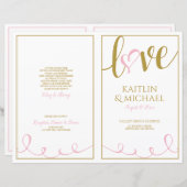 Liebe Script Heart Weddingprogramme Rosa & Gold (Vorne/Hinten)