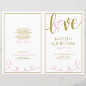 Liebe Script Heart Weddingprogramme Rosa & Gold (Vorderseite)
