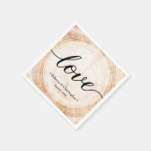 Liebe Script Holzbaum Ring Slice Rustikale Hochzei Serviette (Ecke)