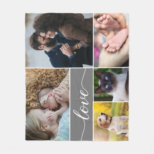 Liebe Script Mod Gray Family Foto Collage Fleecedecke (Vorderseite)
