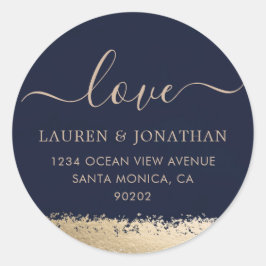 Liebe Script, Navy und Gold Foil Wedding Runder Aufkleber