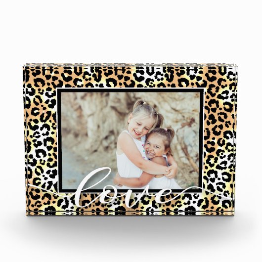 LIEBE Script Overlay Leopard Tiermuster Fotoblock (Vorderseite)