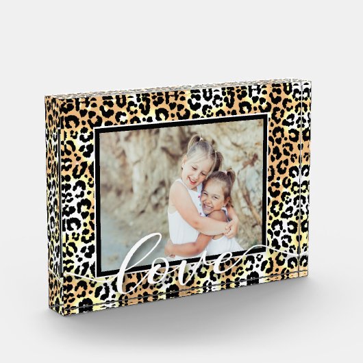 LIEBE Script Overlay Leopard Tiermuster Fotoblock (Links)