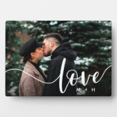Liebe Script Overlay Paare Personalisiertes Foto Fotoplatte (Vorderseite)