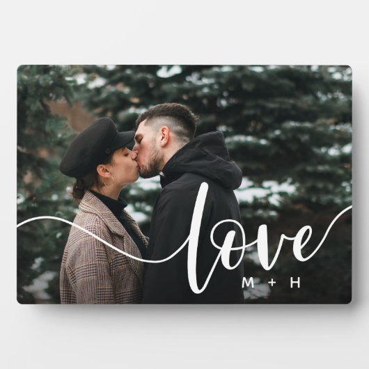 Liebe Script Overlay Paare Personalisiertes Foto Fotoplatte (Vorderseite)