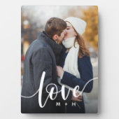 Liebe Script Overlay Paare Personalisiertes Foto Fotoplatte (Vorderseite)