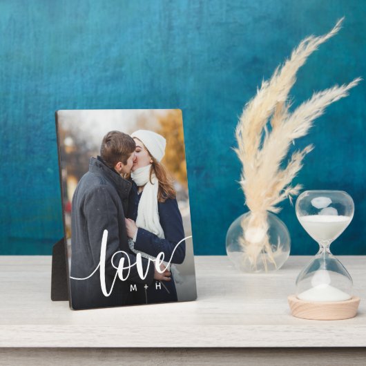 Liebe Script Overlay Paare Personalisiertes Foto Fotoplatte (Seite)