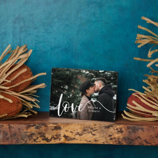 Liebe Script Overlay Paare Personalisiertes Foto Fotoplatte (Seite)