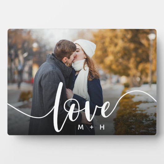 Liebe Script Overlay Paare Personalisiertes Foto Fotoplatte (Vorderseite)