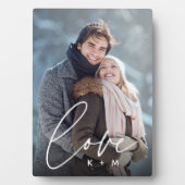 Liebe Script Overlay Personalisierte Paare Foto Fotoplatte (Vorderseite)