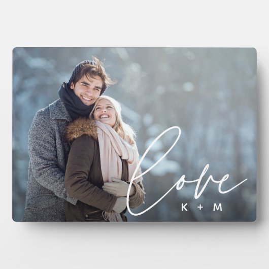 Liebe Script Overlay Personalisierte Paare Foto Fotoplatte (Vorderseite)