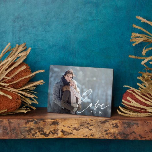 Liebe Script Overlay Personalisierte Paare Foto Fotoplatte (Seite)