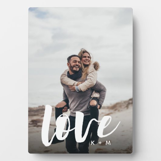 Liebe Script Overlay Personalisierte Paare Foto Fotoplatte (Vorderseite)