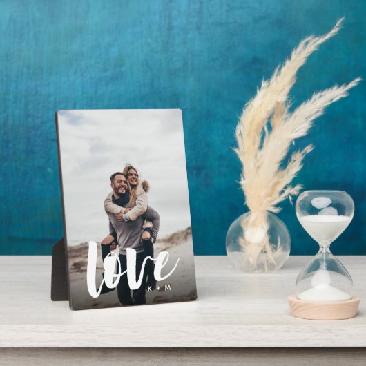 Liebe Script Overlay Personalisierte Paare Foto Fotoplatte (Seite)