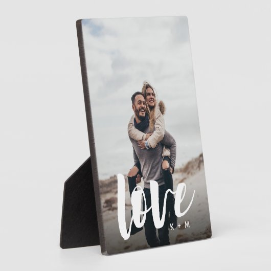 Liebe Script Overlay Personalisierte Paare Foto Fotoplatte (Seite)