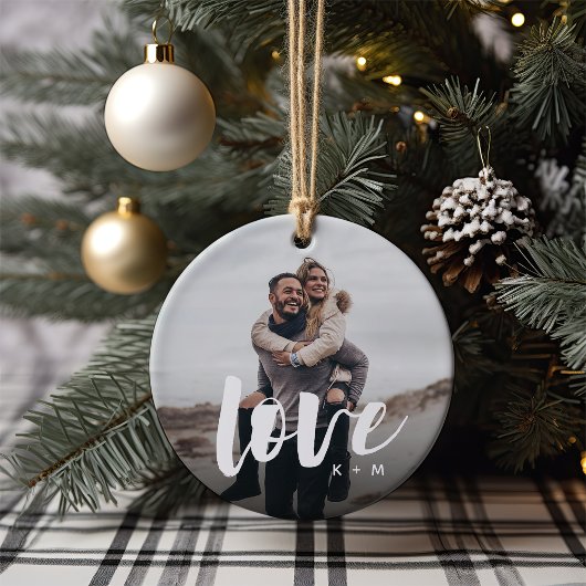 Liebe Script Overlay Personalisierte Paare Foto Keramik Ornament