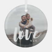 Liebe Script Overlay Personalisierte Paare Foto Ornament Aus Glas (Vorderseite)