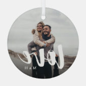 Liebe Script Overlay Personalisierte Paare Foto Ornament Aus Glas (Rückseite)