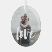 Liebe Script Overlay Personalisierte Paare Foto Ornament Aus Glas (Vorderseite links)