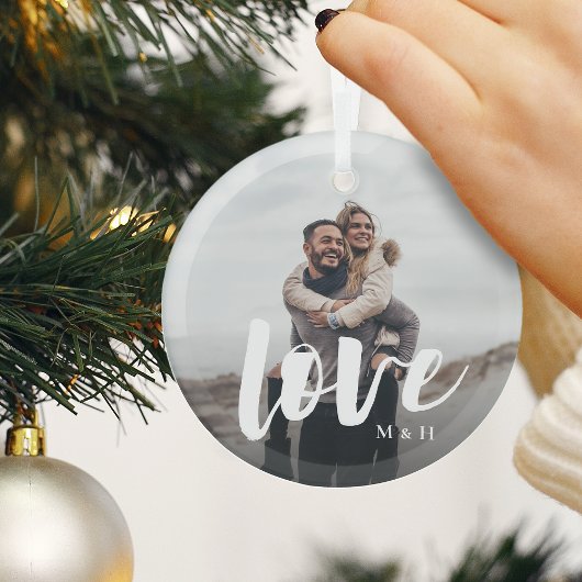 Liebe Script Overlay Personalisierte Paare Foto Ornament Aus Glas