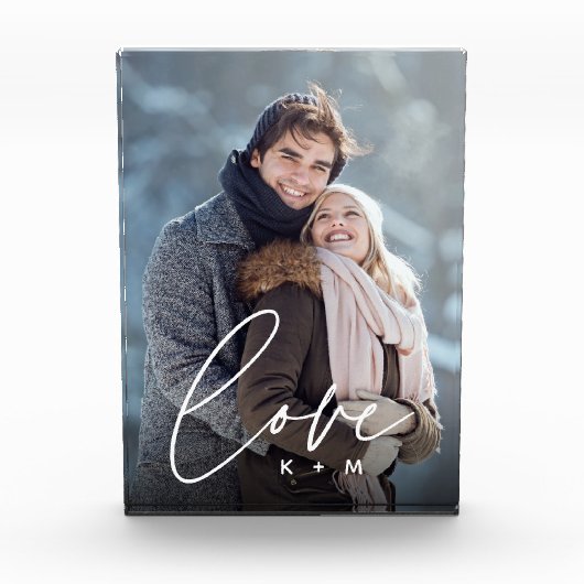Liebe Script Overlay Personalisierte Paare Fotoblock (Vorderseite)