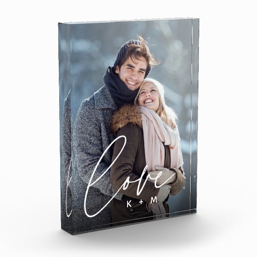 Liebe Script Overlay Personalisierte Paare Fotoblock (Links)