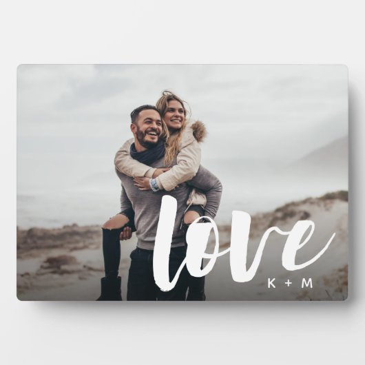 Liebe Script Overlay Personalisierte Paare Fotoplatte (Vorderseite)