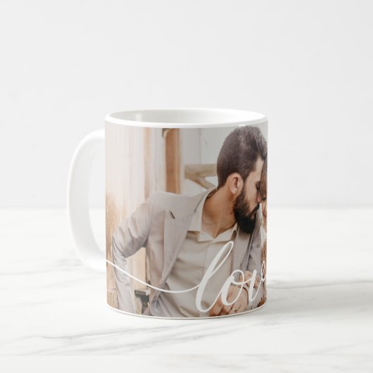 Liebe Script Personalisiert Wedding Foto Kaffeetasse (Vorderseite Links)