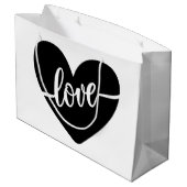 Liebe Script Typografie Black Heart Valentine Große Geschenktüte (Rückseite Schrägansicht)