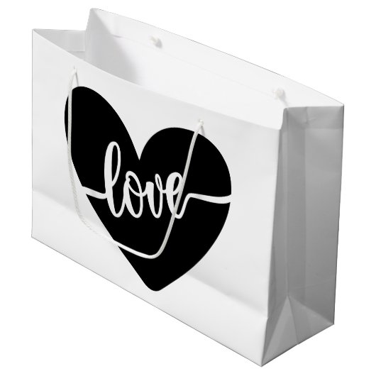 Liebe Script Typografie Black Heart Valentine Große Geschenktüte (Vorderseite Schrägansicht)