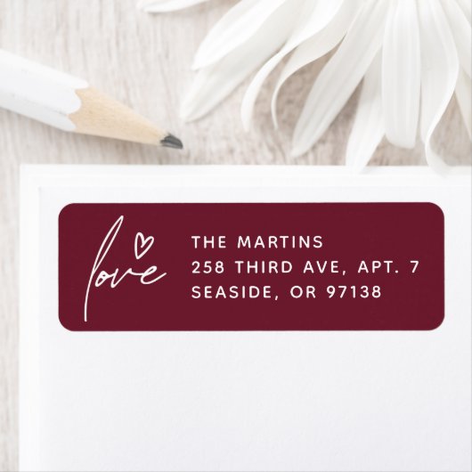 Liebe Script Valentine's Day Mailing Label - Plum (Insitu)