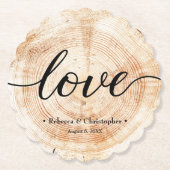 Liebe Script Wood Slice Rustikale Hochzeit Custom Untersetzer (Vorderseite)